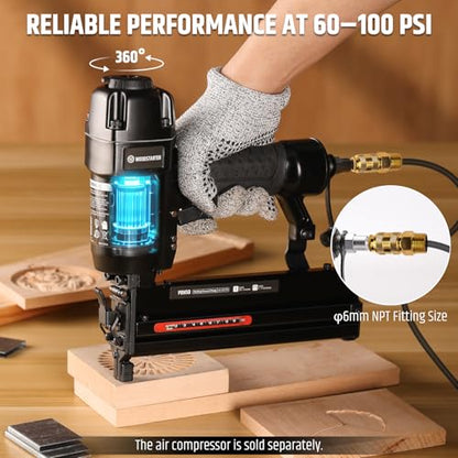 Pneumatic Brad Nailer, 18 Gauge 2 in 1 Air Brad Nail Gun and Staple Gun, compatible with 2-Inch Brad Nails and Crown 1-1/2 inch Staples, for Upholstery, DIY Project, Woodworking