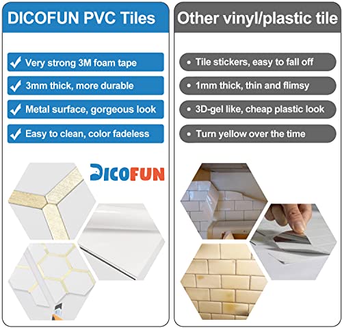 DICOFUN 10-Sheet Hexagon Peel and Stick Backsplash Tile, Polished White Tile Look Mixed Light Gold Kitchen Backsplash Peel and Stick Wall Tiles - color: White Tile + Light Gold Metal Frame, size: 10 Sheets, 12''x12''x0.12''