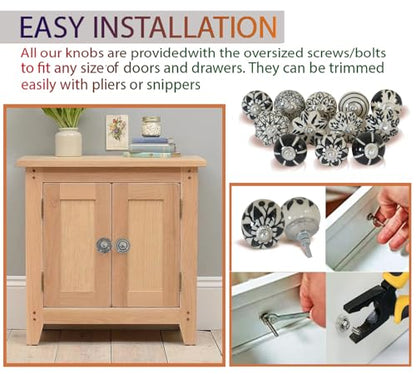 Ceramic Cabinet Knobs Set of 12, Black White Drawer Pulls - color: Black & White