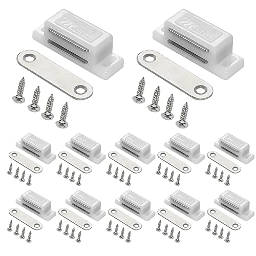 12 Pack Cabinet Magnets Magnetic Door Catch for Kitchen Bathroom Cupboard Wardrobe Closet Closures Cabinet Door Drawer Latch 15 lbs Screws Included (White)