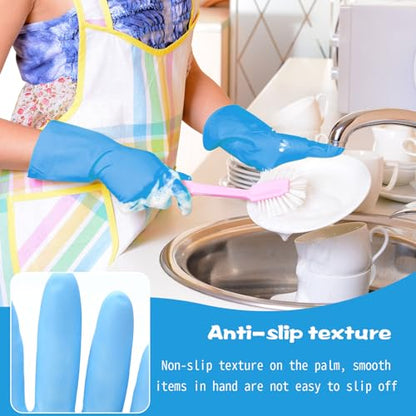 Rubber Reusable Gloves Long Household Dishwashing Gloves Kitchen Cleaning for Dishes Clean Gardening - color: Blue, size: Large