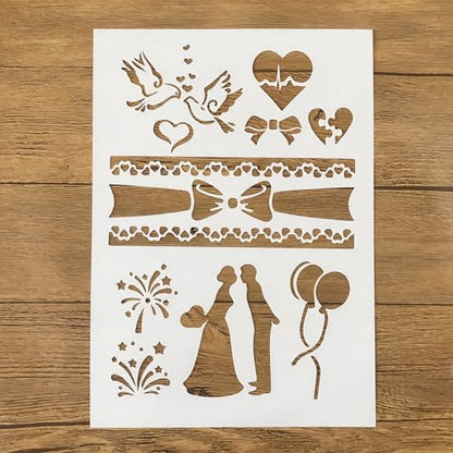 TIAMECH A4 Reusable Wedding Lover Bride Stencil for Painting - color: Wedding Lover Bride