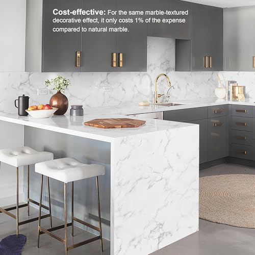 Dimoon 15.7''x78.7'' Marble Peel and Stick Wallpaper White Granite Contact Paper for Countertops Waterproof Kitchen New Environmentally Friendly Materials Thickening Upgrade Renter Friendly Vinyl Wrap - size: 78.7" x 15.7"