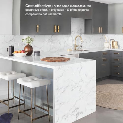Dimoon 15.7''x197'' Marble Peel and Stick Wallpaper White Granite Contact Paper for Countertops Waterproof Kitchen New Environmentally Friendly Materials Thickening Upgrade Renter Friendly Vinyl - size: 15.7" x 197"