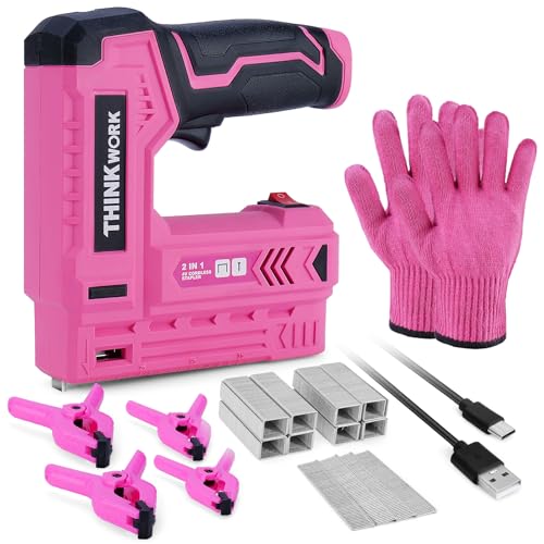 THINKWORK Pink Electric Staple Gun - 2 in 1 Nail Gun Battery Powered
