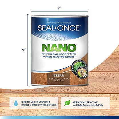 Seal-Once Nano Wood Sealer and Waterproofer, Low-VOC, Clear, 1 Gallon - size: 1 Gallon