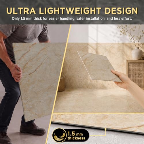 Marble Grain 12x12 Peel and Stick Floor Tile, Warm Sandstone, 10 PCS - color: Warm Sandstone