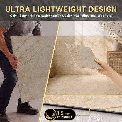 Marble Grain 12x12 Peel and Stick Floor Tile, Warm Sandstone, 10 PCS - color: Warm Sandstone