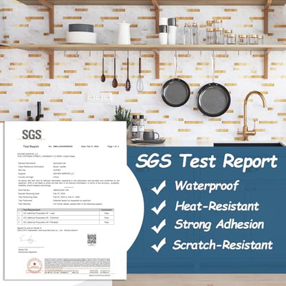 Yipscazo 5 Sheets Peel and Stick Stone Metal Tile Backsplash, Stick on Tiles for Backsplash Kitchen, Bathroom, Laundry Room, Camper, Fireplace (12'' X 12'', White Stone with Gold) - color: White Stone with Gold