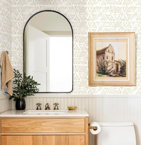 Peel and Stick Wallpaper Boho Wallpaper Geometric Beige and White Contact Paper Modern Striped Self-Adhesive Removable Wall Paper for Bedroom Cabinets Drawers Vinyl Roll 17.3" x 78.7" - color: Beige && White, size: 17.3" x 78.7"