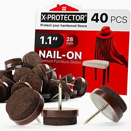 Nail-on Felt Pads X-PROTECTOR 40 PCS - 1.1" Felt Furniture Pads - color: Brown, size: 1.1" (28mm)
