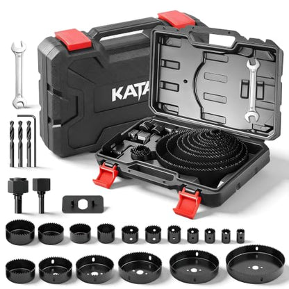 KATA 25 Piece Hole Saw Kit with 3/4"-6" for Wood, Drywall, PVC and Plastic - color: 25PC-Black Hole Saw Kit