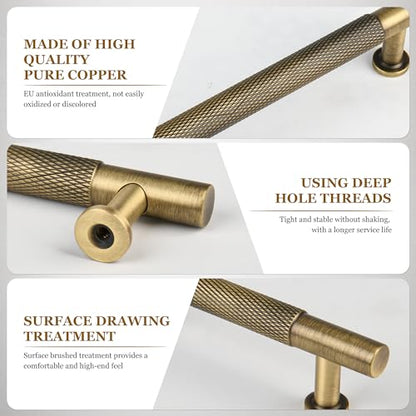 5" Knurled Solid Brass Cabinet Pulls, Antique Brass 5-Pack - color: Antique Brass, size: 5 Inch Hole Center