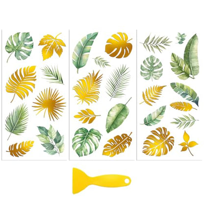 Peacoblue Tropical Green Gold Leaves Rub On Transfers for Furniture 6"x12" - style: Tropical Green Gold Leaves