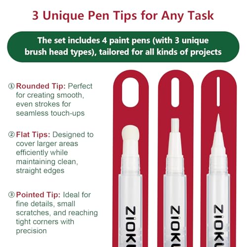 Touch Up Paint Pen 8PCS Set 4 Paint Touch Up Pens Fillable with Pointed, Round & Flat Tips Brushes Ideal for Wall Repair Window Wood Furniture Cabinet