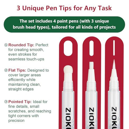 Touch Up Paint Pen 8PCS Set 4 Paint Touch Up Pens Fillable with Pointed, Round & Flat Tips Brushes Ideal for Wall Repair Window Wood Furniture Cabinet
