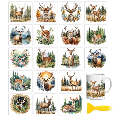 Peacoblue Forest Deer Rub On Transfers for Craft, Transfer Sticker - style: Forest Deer