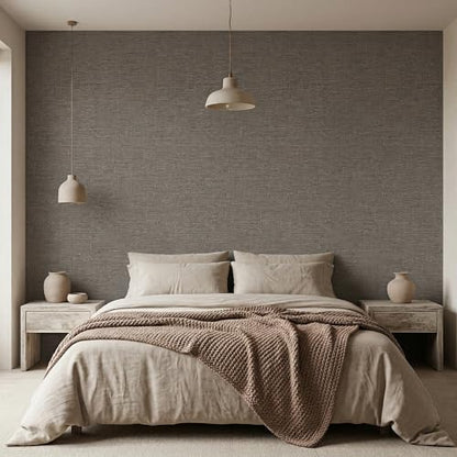 WADILE Grasscloth Peel and Stick Wallpaper 15.7in x 78.7in, Textured Contact Paper for Cabinets, Faux Linen Wall Paper Pull and Stick, Fabric Vinyl Wallpaper Self Adhesive Brown Gray - color: Brown Gray, size: 15.7" x 78.7"