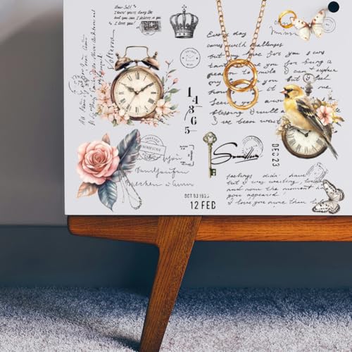PLIGREAT 3 Sheets Retro Style Clocks Rub on Transfers for Crafts Flowers Birds Art Rub on Stickers for Furniture Wood Cabinet Ceramic Scrapbooking Decorative Transfer Stickers - style: Retro