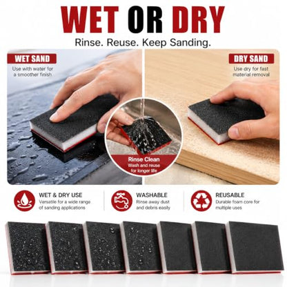 wuyaoyao Sanding Sponge Kit, 30PCS Wet Dry Sanding Sponges, 14 Grit Levels (80-3000), Double-Sided Aluminum Oxide, Reusable for Wood, Drywall, Metal, Paint Prep & Automotive