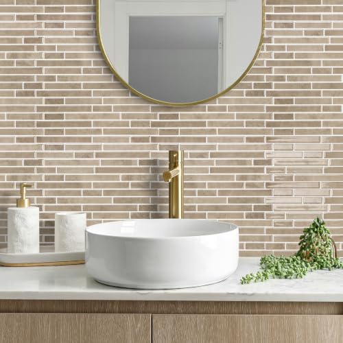 Peel and Stick Backsplash Tile, Stick on Beige Marble Look Mosaic Wall Tile - color: Marble Beige