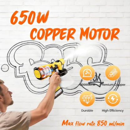 Paint Sprayer, 650W Cordless Electric Spray Paint Gun with 2x4.0Ah Battery