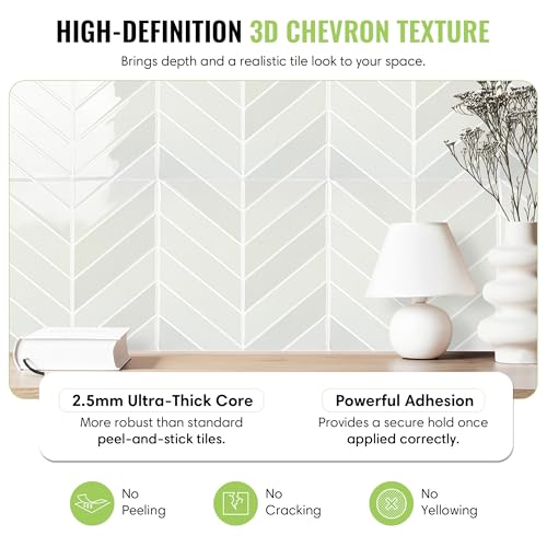 Select 5 Pack Peel and Stick Backsplash Chevron Tiles, 12x12 in, Green - color: Green, size: Chevron Shape