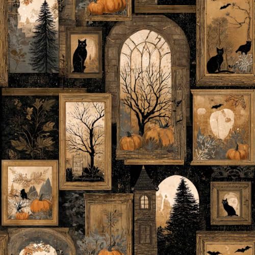 Black Gothic Peel and Stick Wallpaper, Dark Academia Witchy Wallpaper - size: 17.7" x 118"