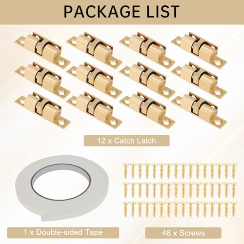 Double Roller Catch Cabinet Latches 40 mm,Solid Brass,Pack of 12,Gold - color: Gold, size: 40 mm
