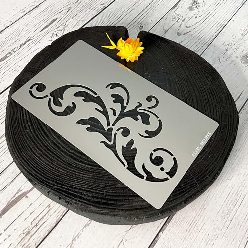 Aleks Melnyk No.349 Metal Stencil, Swirls, Ornaments, Flowers Vine, Patterns, Border, Small Stencil, 1 PCS, Template for Wood Burning, Engraving, Crafting, Scrapbook, Art, Ornate