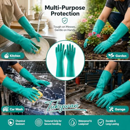 15 Mil Chemical Resistant Nitrile Gloves, Latex free Durable Cleaning Gloves, Resist Acid, Alkali, Solvent and Oil - color: 5 Pair-green, size: Large