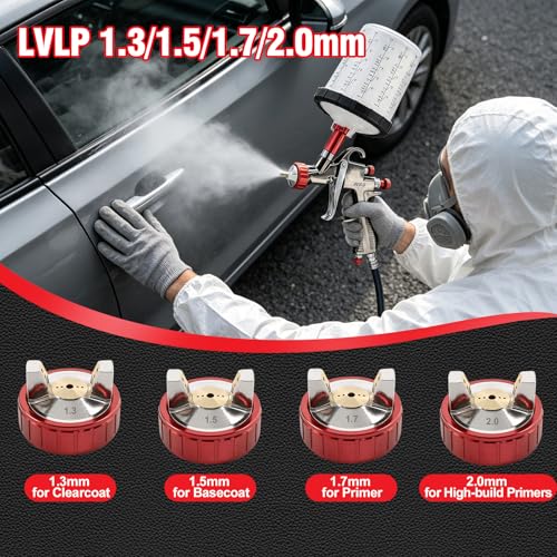 LVLP Automotive Paint Spray Gun R500 Kit, 1.3/1.5/1.7/2.0mm Nozzles LVLP Spray Gun with 600ml Plastic Cup&650ml Disposable Cups& Air Regulator Set, for Painting - color: 1.3/1.5/1.7/2.0mm 2Cup