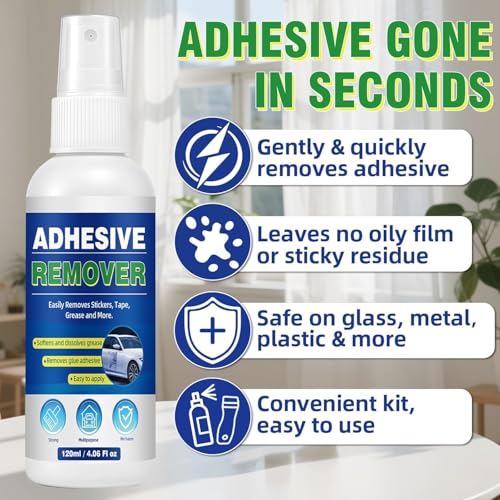 Adhesive Remover, 4.06fl oz Sticker Remover with Plastic Razor & Towel