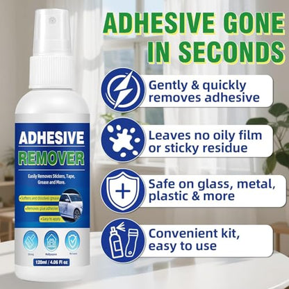 Adhesive Remover, 4.06fl oz Sticker Remover with Plastic Razor & Towel