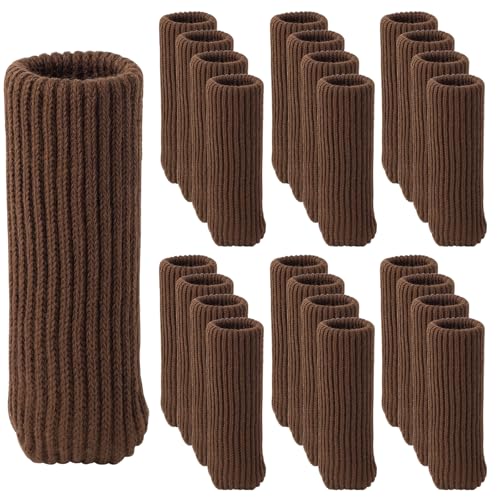 Knitted Chair Leg Socks Protectors for Hardwood Floor Protectors High Elastic Bar Stool Leg Covers Double Thickness Furniture Pads, Chair Leg Covers Caps Set (Brown, 24) - size: 24