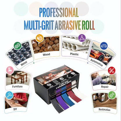 Emery Cloth Roll, 5 Grits 1 in x 19.7 ft Sandpaper Roll with Dispenser - size: 5 Grits