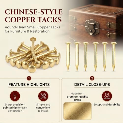 HEEPDD 100Pcs Brass Escutcheon Tacks, 10mm Round Head Brass Brad Nail - color: 10mm Length