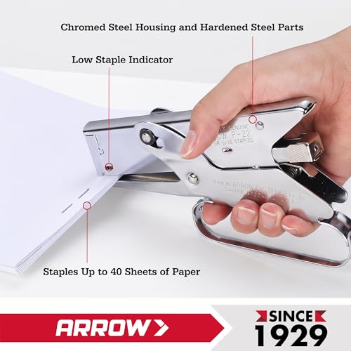 Arrow Fastener P22 Heavy Duty Handheld Plier Stapler for Crafts, Office, and Insulation, Uses 1/4-Inch and 5/16-Inch Staples - size: Medium