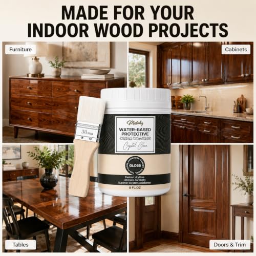 Water Based Polyurethane Clear Coat for Wood, High Gloss Varnish & Sealer - style: Water-Based Gloss