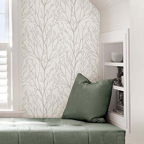 NuWallpaper Treetops Peel and Stick Wallpaper, White and Off-White, Removable Wallpaper, 20.5 in x 18 ft