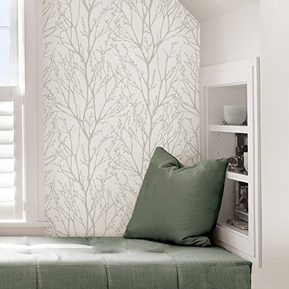 NuWallpaper Treetops Peel and Stick Wallpaper, White and Off-White, Removable Wallpaper, 20.5 in x 18 ft