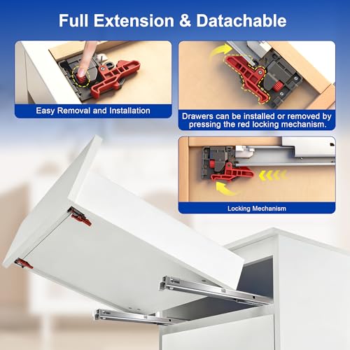 10 Pairs 18" Undermount Soft Close Drawer Slides, Bottom Mount Full Extension Drawer Slides, Zinc Plated Cold Rolled Steel 85 lb Load, Complete Mounting Hardware for Full Kitchen Cabinet Drawers Set - size: 18 Inch, style: Soft Close - 10 Pairs