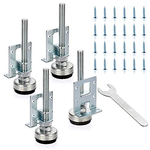 OwnMy 4PCS Heavy Duty Adjustable Furniture Leveling Feets L Shaped Levelers - size: 4.3"H-Silver