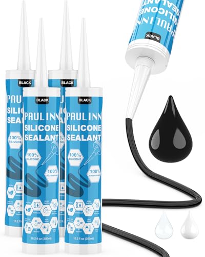PAULINN Silicone Sealant Black, 100% Silicone Caulk Waterproof for RV, Kitchen, Bath, General Use, Window, Door, Glass, Marine, 10.2 Oz, 4 Packs - color: Black, size: 4 Packs