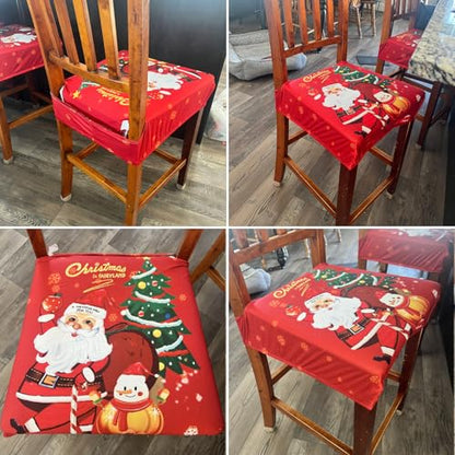 SearchI Dining Chair Seat Covers Set of 4, Rear Covered, Christmas Santa - color: Christmas Santa Claus
