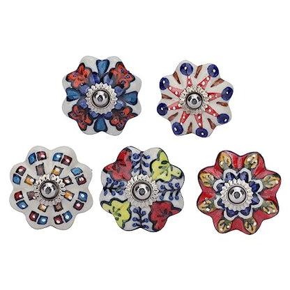 Ajuny Ceramic Cabinet Knobs Set 10 Multicolor Dotted Pumpkin Drawer Pulls