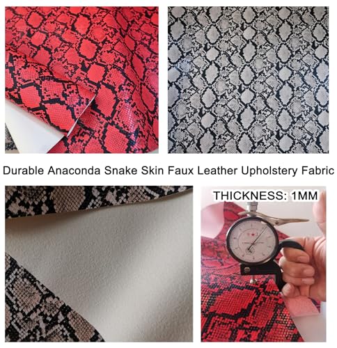 3D Anaconda Snake Skin Vinyl Faux Leather Upholstery Fabric By Meter, Embossed PU Fabric Leather Sheets for Earrings DIY Crafts Chairs Seats Sofa 54''x39'' 138x100cm(Color:White) - color: White