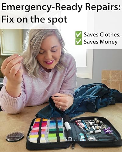 Vellostar Sewing Kit for Adults, 100-Piece Hand Sewing Needle & Thread Kit - color: Premium Black