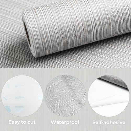 YXTII 20.8" x 196.8" Thick Peel and Stick Grasscloth Wallpaper, Grey Linen Wallpaper Self-Adhesive Fabric Wall Paper - color: Gray, size: 20.8" x 196.8"