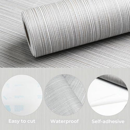 YXTII 20.8" x 196.8" Thick Peel and Stick Grasscloth Wallpaper, Grey Linen Wallpaper Self-Adhesive Fabric Wall Paper - color: Gray, size: 20.8" x 196.8"